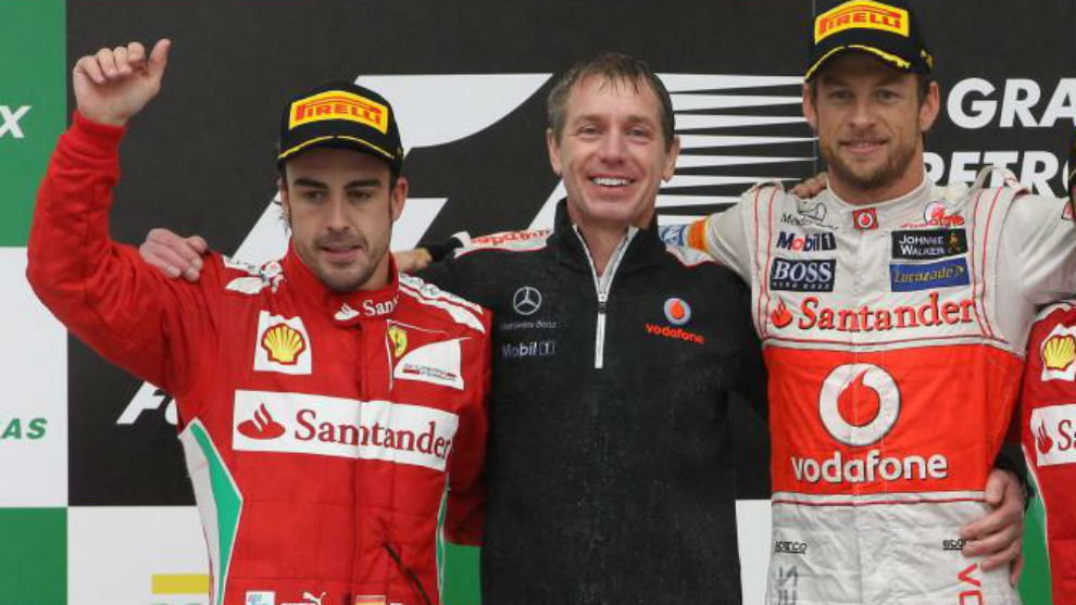 Goss, en el podio de la ltima victoria de McLaren en F1 en Brasil...