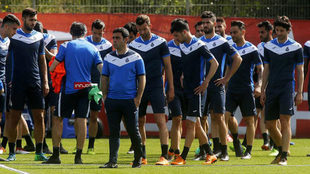 Los jugadores del Espanyol, en un entrenamiento.