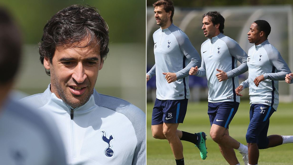 Raúl, en el entrenamiento con el Tottenham