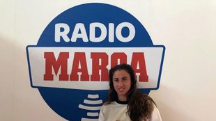 Sara Sorribes en el stand de Radio MARCA del Mutua Madrid Open