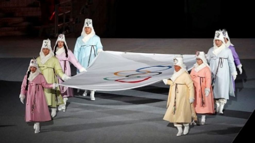 Detalle de la ceremonia de los Juegos de Invierno de Pyeongchang,...