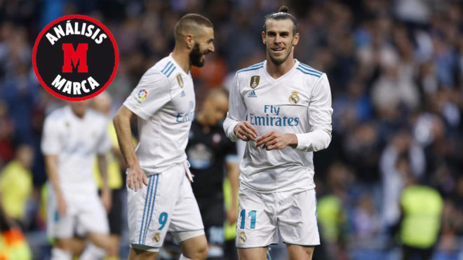 Bale celebra uno de sus goles ante el Celta.
