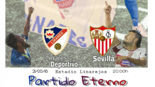 Cartel del partido entre Linares y Sevilla.