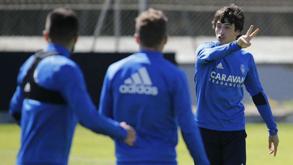 Julin Delms durante un entrenamiento con el Zaragoza.