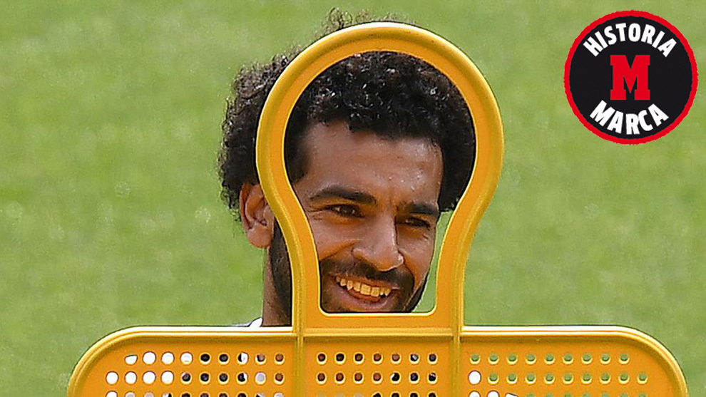 Salah, en un entrenamiento con el Liverpool