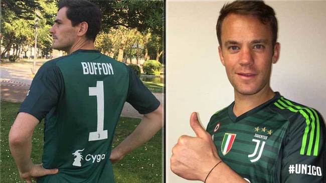 Casillas and Neuer pay a unique tribute to Buffon by 'signing' for Juventus