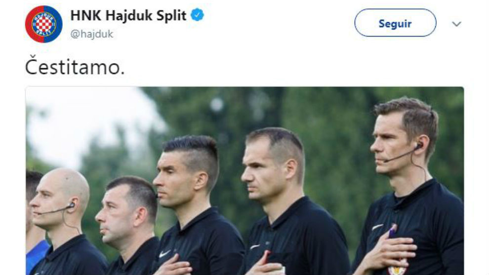El mensaje del Hajduk en redes sociales.