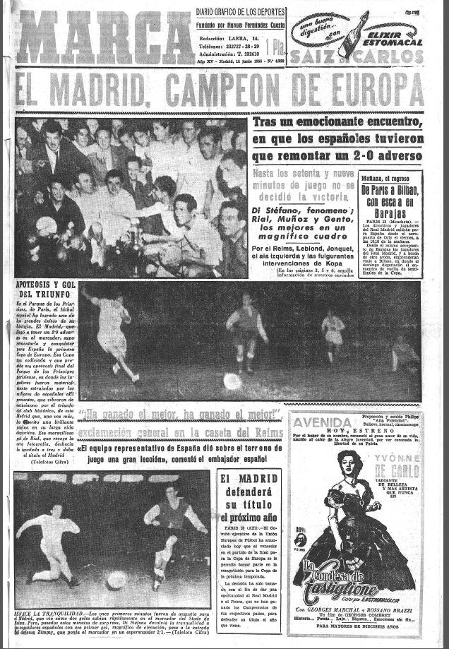 Real Madrid 4-3 Stade Reims. 14 de junio de 1956
