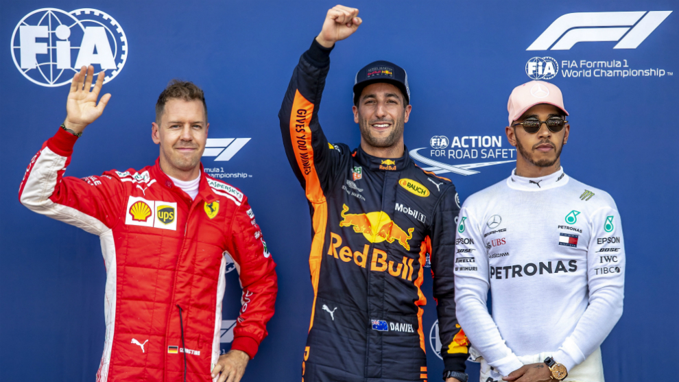 Vettel, Ricciardo y Hamilton.