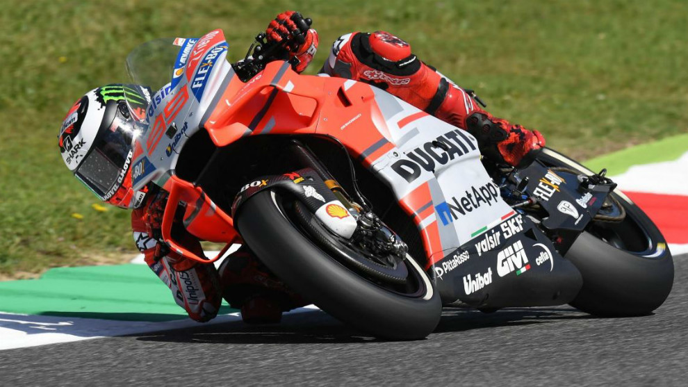 Ducati Team&apos;s Spanish rider Jorge Lorenzo takes a bend.