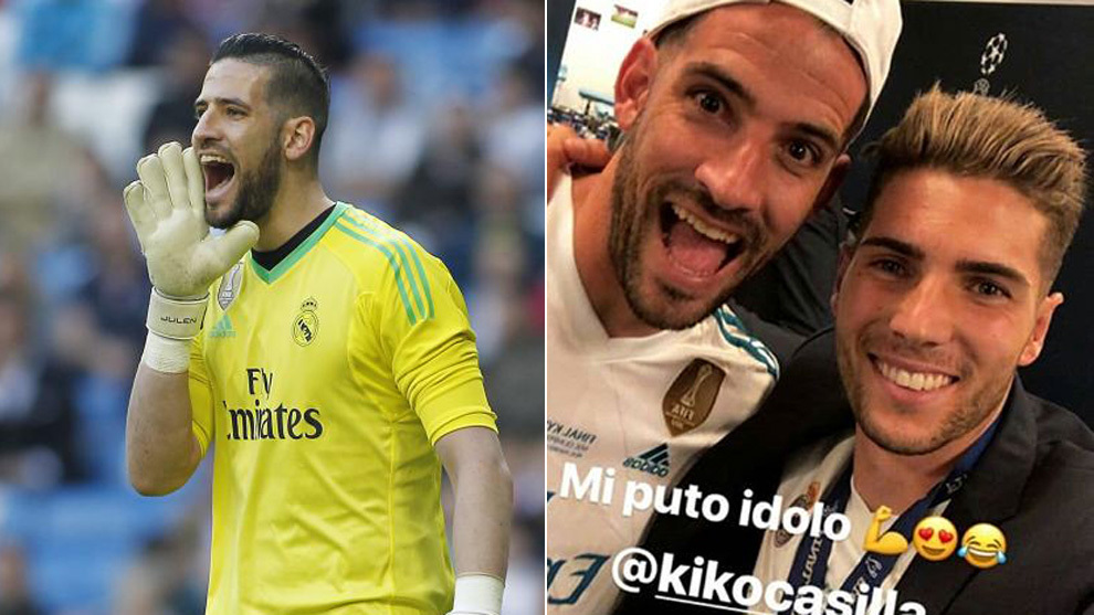 Kiko Casilla yelling in one side and posing with Luca Zidane in the...