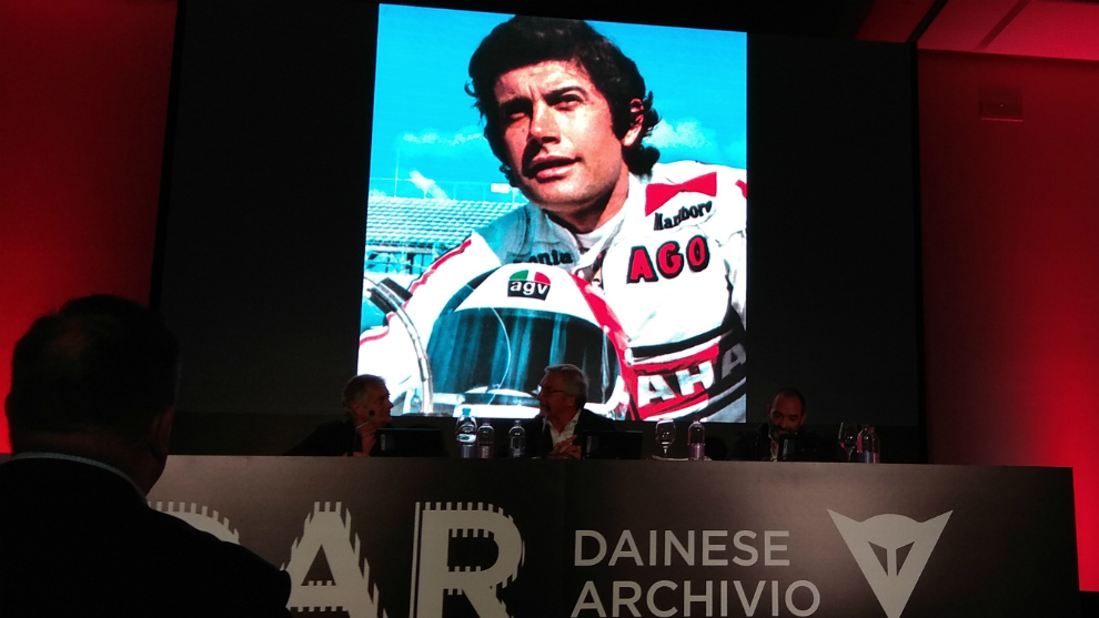 Giacomo Agostini, en la presentacin del Dainese Archivio