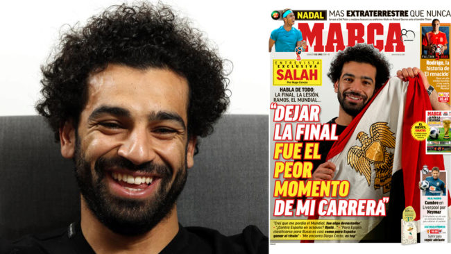 Salah, sonriente con la portada de este sbado a su lado