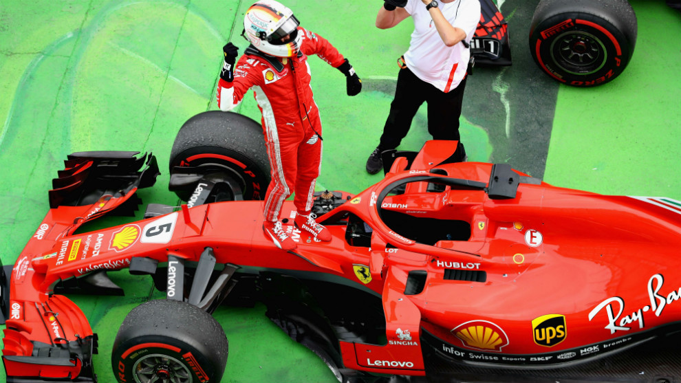 As celebr Vettel su tercer triunfo de la temporada, que no...