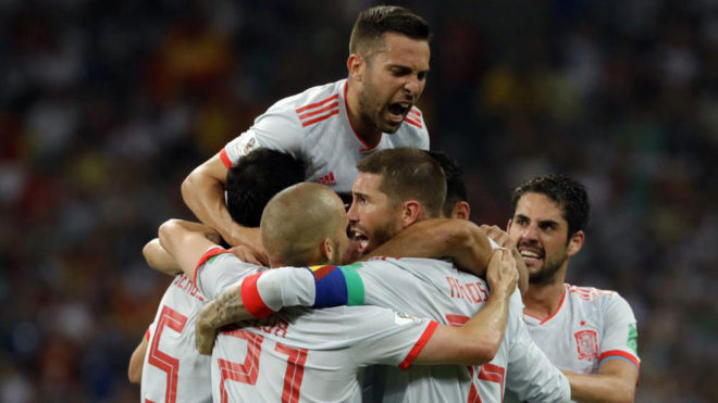 Spain celebrate a goal