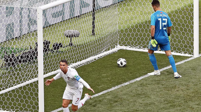 Cristiano Ronaldo of Portugal celebrates after scoring the 1-0 lead...