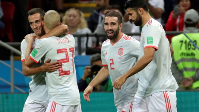 Espaa celebra el gol de Costa.