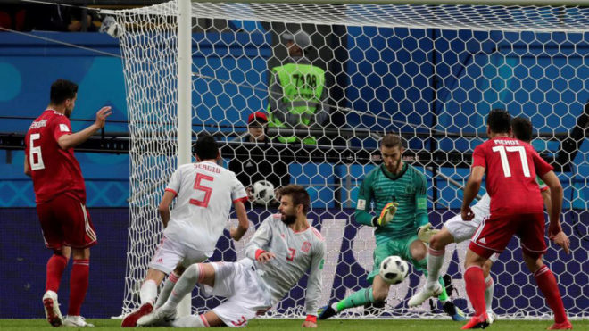 Ezatolahi of Iran scores a goal that is ruled offside
