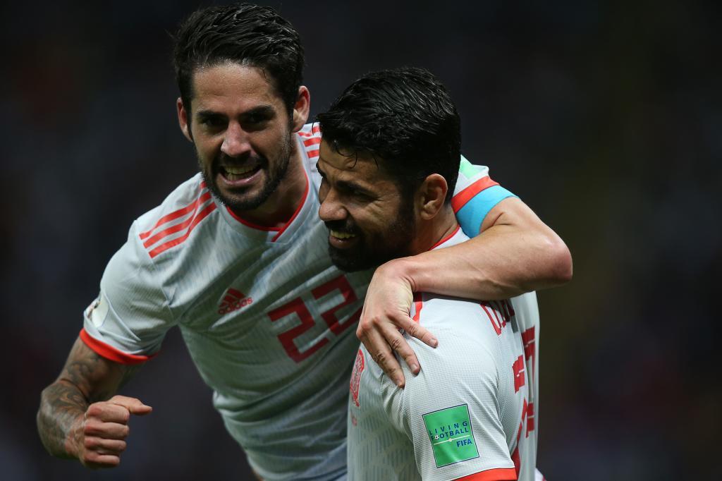 Celebracin del gol de Isco y Diego Costa