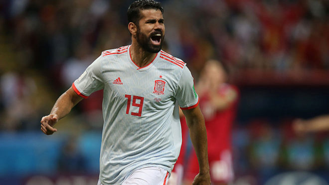 Diego Costa celebrates his goal during the match between Iran and...