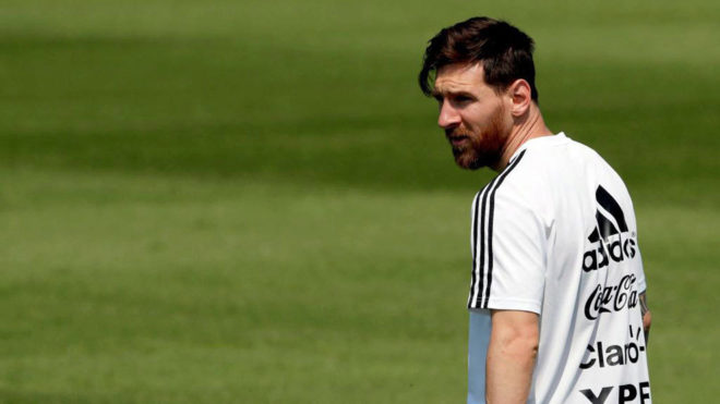 Messi, en el entrenamiento argentino.