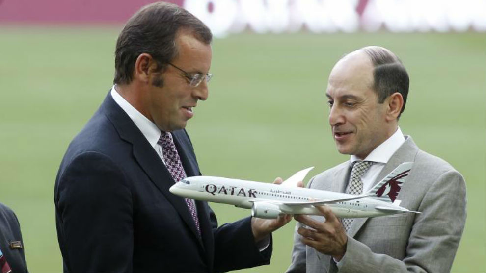 Sandro Rosell en la presentacin del acuerdo de patrocinio de Qatar...