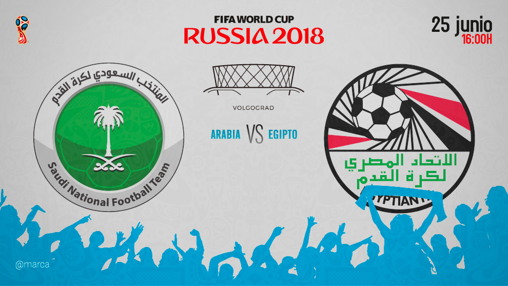Partido Arabia Saudí vs Egipto el lunes 25 de junio a las 16:00