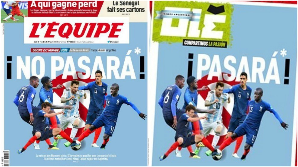 La portada de L&apos;Equipe hoy y la respuesta de Olé.