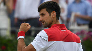 Novak Djokovic celebra una victoria esta temporada.