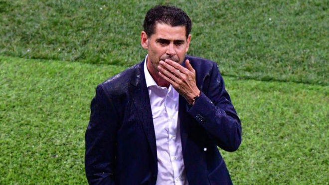 Fernando Hierro reacts  during the match between Spain and Russia