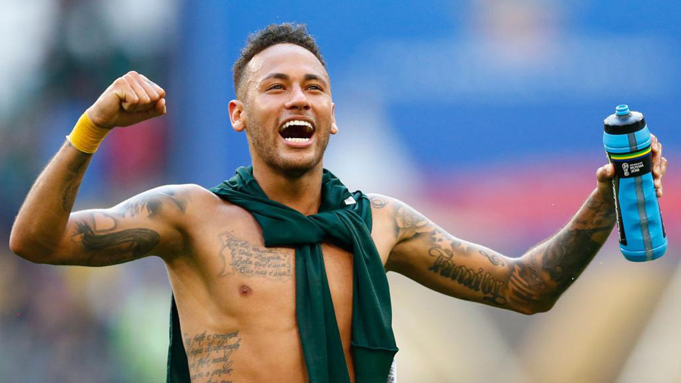 Neymar celebrates at the end of the match between Brazil and Mexico.