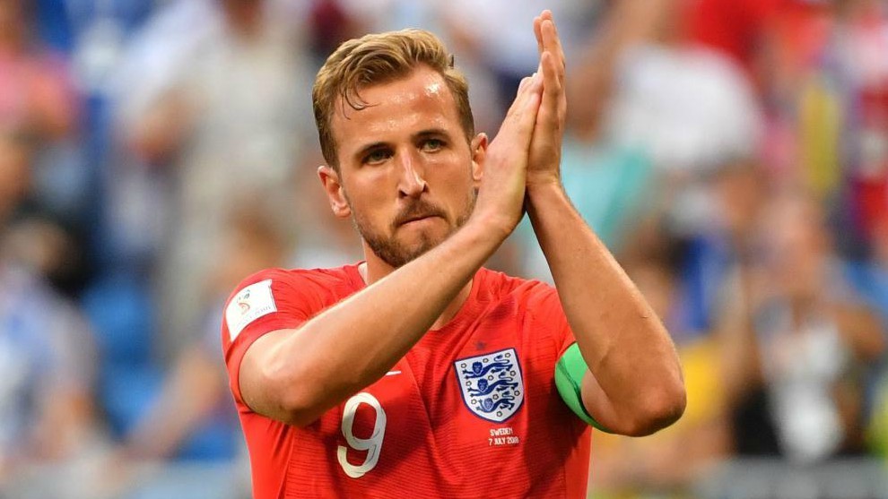 Harry Kane  applauds fans after match between Sweden and England in...