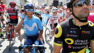 Nairo Quintana en la lnea de salida de la segunda etapa del Tour.