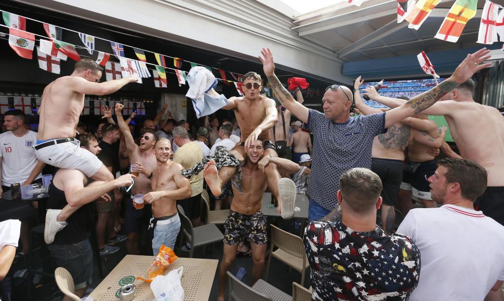 English fans celebrating in Benidorm.