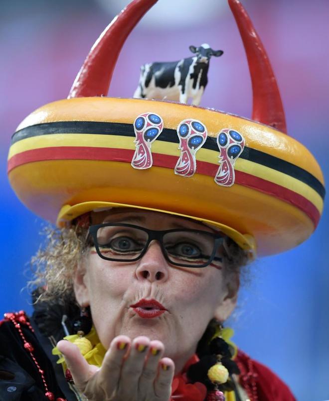 A Belgium supporter poses ahead of the Russia 2018 World Cup...