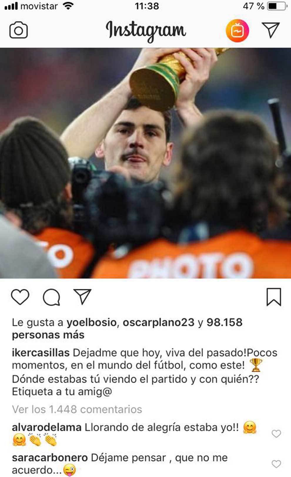 Mensaje de Instagram de Iker Casillas que ha contestado Sara Carbonero