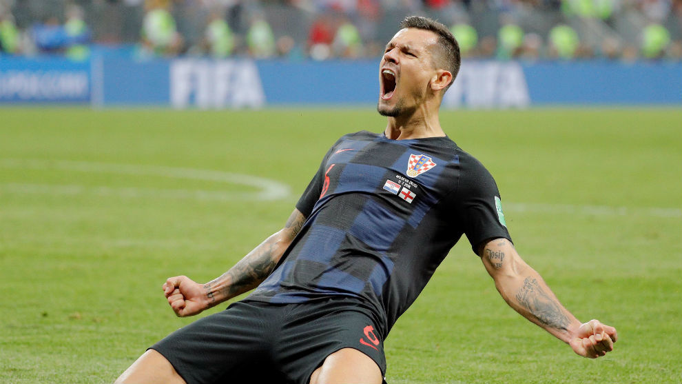 Lovren celebrates at the end of the semi-final football match between...