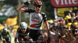 Daniel Martin celebrando en meta su triunfo en el Tour de Francia.