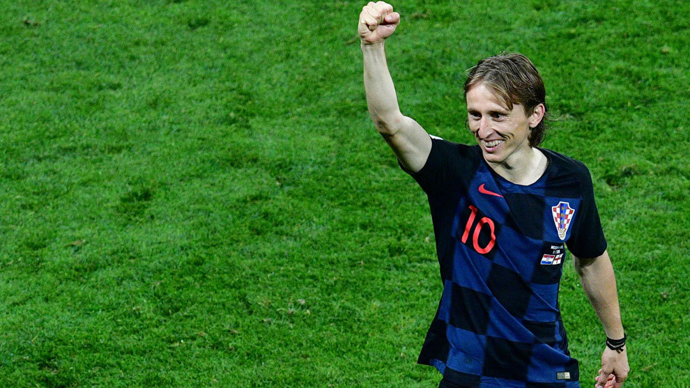 Luka Modric celebra el pase a la final del Mundial con Croacia.