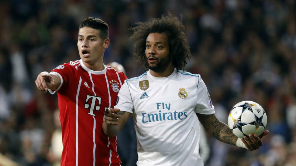James y Marcelo en el cruce de Champions entre Madrid y Bayern