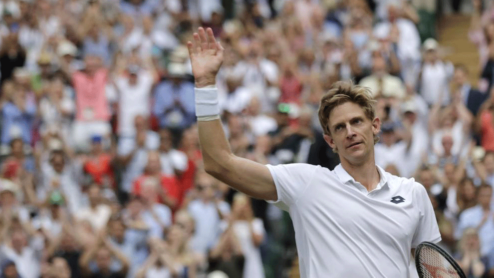 Kevin Anderson reacts after winning against Isner their semi-final