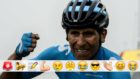El colombiano Nairo Quintana celebra su victoria en el Portet.