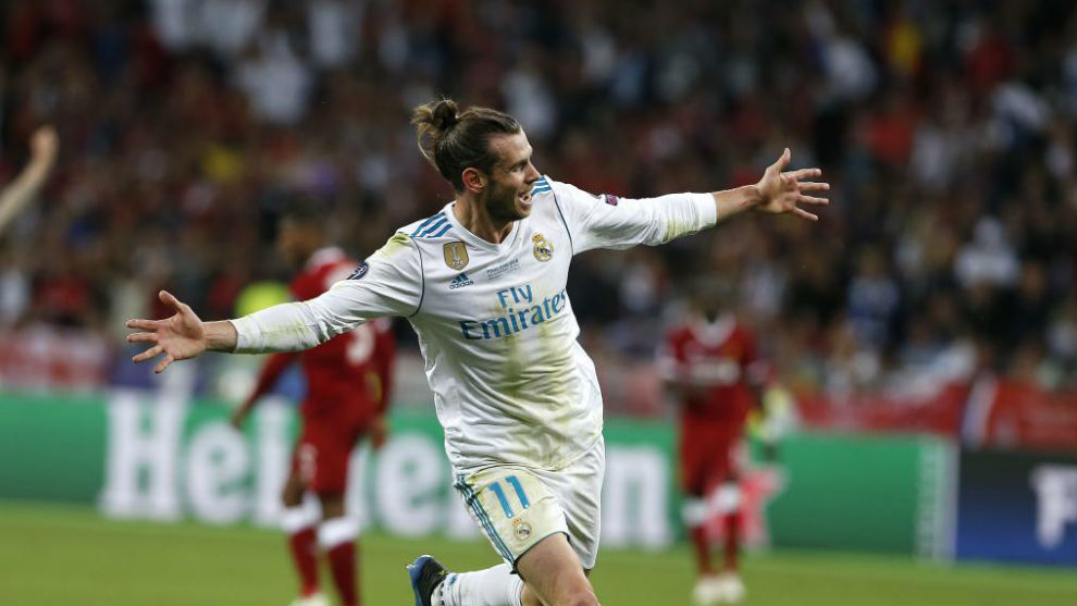 Bale celebra uno de sus goles logrados en la final de Champions en...