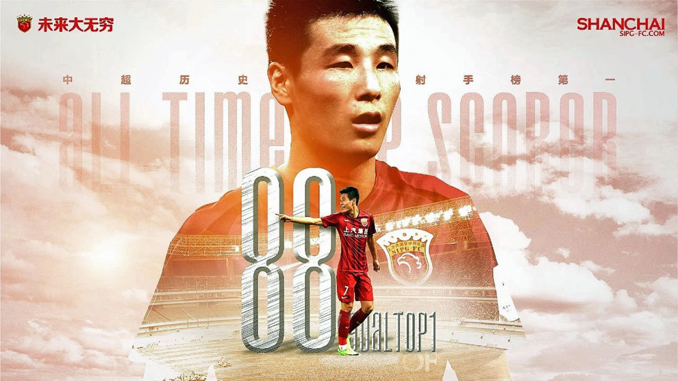 Poster commemorativo Wu Lei como mximo goleador de la Superliga...