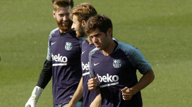 Sergi Roberto, in a training session with Barcelona