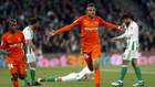 Yousef En-Nesyri celebra un gol con el Mlaga al Betis  el pasado mes...