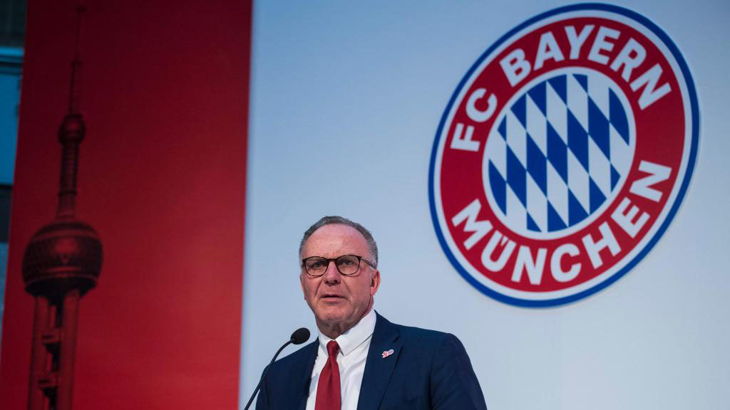 Rummenigge speaks during the officially opening ceremony of Bayern&apos;s...