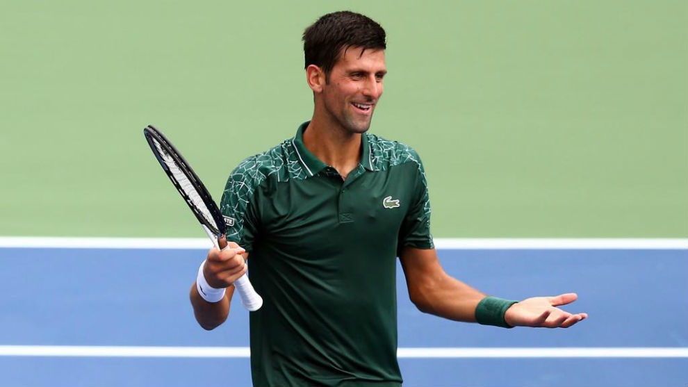 Novak Djokovic, muy sonriente tras ganar el partido de hoy a Peter Polansky