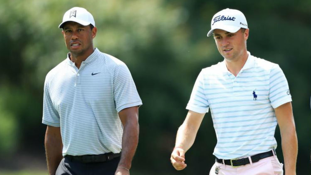 Tiger Woods y Justin Thomas, en el Bellerive Golf Club.