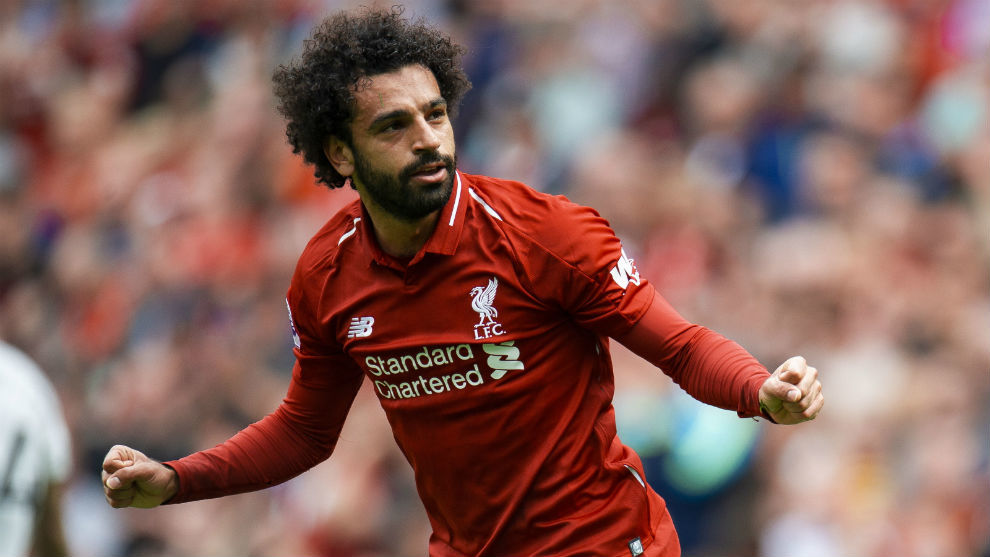 Mohamed Salah celebra el primer gol del Liverpool ante el West Ham
